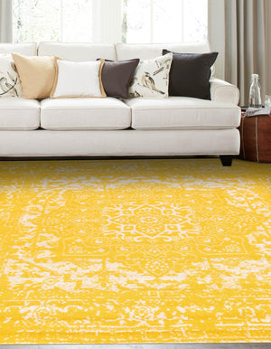 Yellow 7' 10 x 7' 10 Richmond Square Area Rug Vintage Distressed Look Traditional Design Carpet for Unique Home Interior Design for Sale at Rug Engine