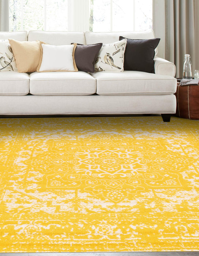 Yellow 7' 10 x 7' 10 Richmond Square Area Rug Vintage Distressed Look Traditional Design Carpet for Unique Home Interior Design for Sale at Rug Engine