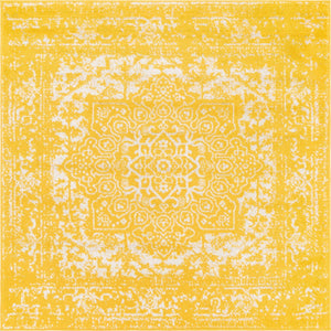 Yellow 5' 3 x 5' 3 Richmond Square Area Rug Vintage Distressed Look Traditional Design Carpet for Unique Home Interior Design for Sale at Rug Engine