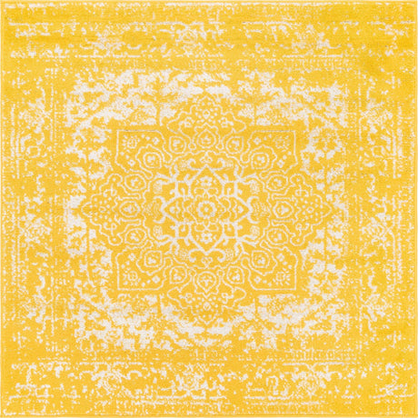 Yellow 5' 3 x 5' 3 Richmond Square Area Rug Vintage Distressed Look Traditional Design Carpet for Unique Home Interior Design for Sale at Rug Engine