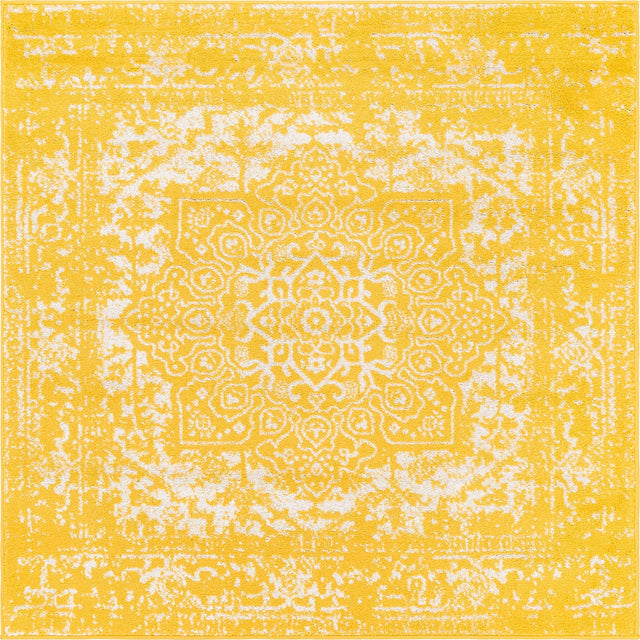 Yellow 5' 3 x 5' 3 Richmond Square Area Rug Vintage Distressed Look Traditional Design Carpet for Unique Home Interior Design for Sale at Rug Engine