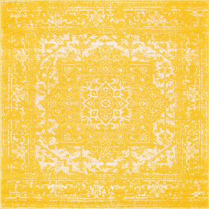 Yellow 7' 10 x 7' 10 Richmond Square Area Rug Vintage Distressed Look Traditional Design Carpet for Unique Home Interior Design for Sale at Rug Engine