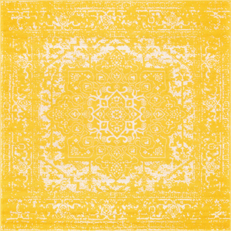Yellow 7' 10 x 7' 10 Richmond Square Area Rug Vintage Distressed Look Traditional Design Carpet for Unique Home Interior Design for Sale at Rug Engine