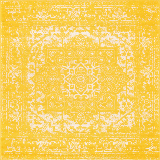 Yellow 7' 10 x 7' 10 Richmond Square Area Rug Vintage Distressed Look Traditional Design Carpet for Unique Home Interior Design for Sale at Rug Engine