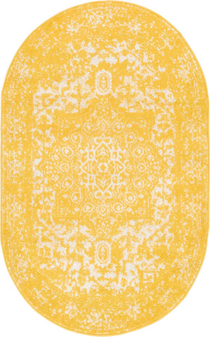 Yellow 3' 1 x 5' 3 Richmond Oval Area Rug Vintage Distressed Look Traditional Design Carpet for Unique Home Interior Design for Sale at Rug Engine
