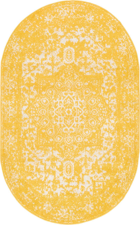 Yellow 3' 1 x 5' 3 Richmond Oval Area Rug Vintage Distressed Look Traditional Design Carpet for Unique Home Interior Design for Sale at Rug Engine