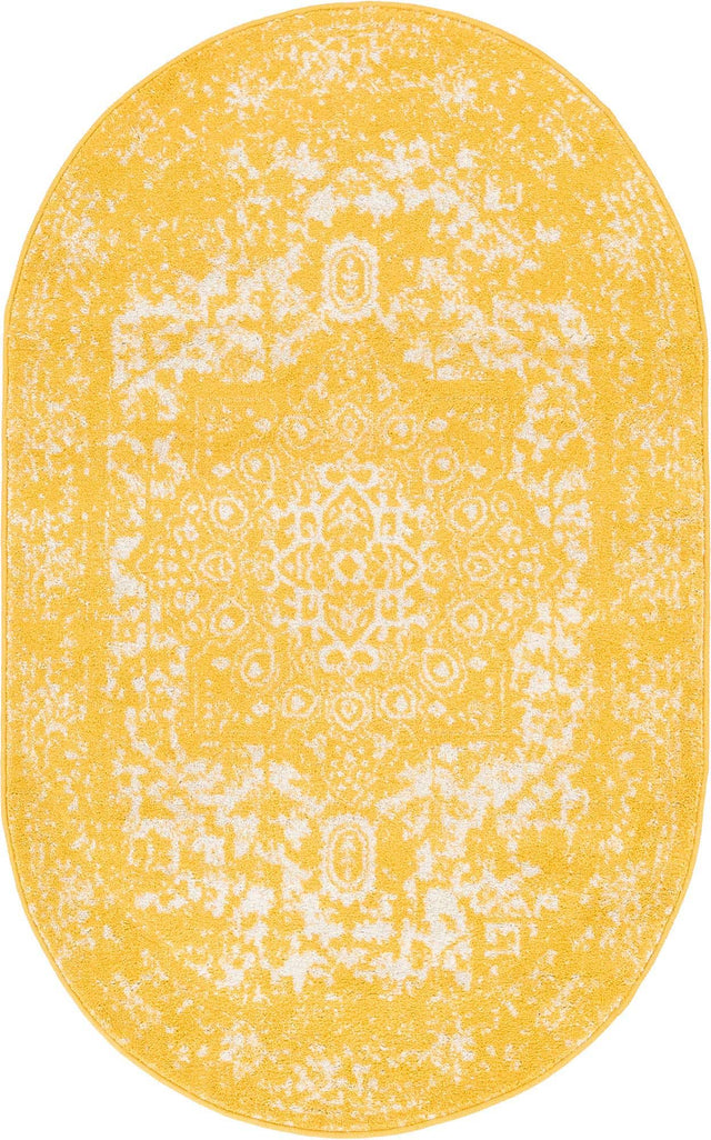 Yellow 3' 1 x 5' 3 Richmond Oval Area Rug Vintage Distressed Look Traditional Design Carpet for Unique Home Interior Design for Sale at Rug Engine