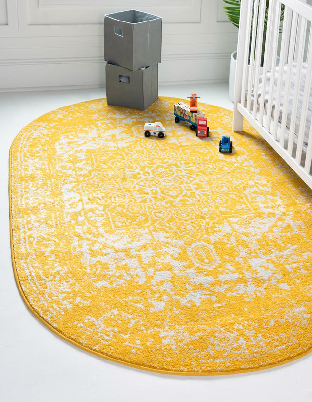 Yellow 3' 1 x 5' 3 Richmond Oval Area Rug Vintage Distressed Look Traditional Design Carpet for Unique Home Interior Design for Sale at Rug Engine