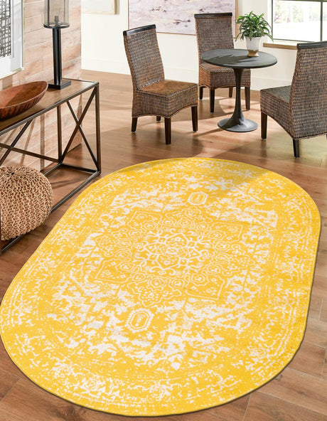 Yellow 7' 10 x 10' Richmond Oval Area Rug Vintage Distressed Look Traditional Design Carpet for Unique Home Interior Design for Sale at Rug Engine