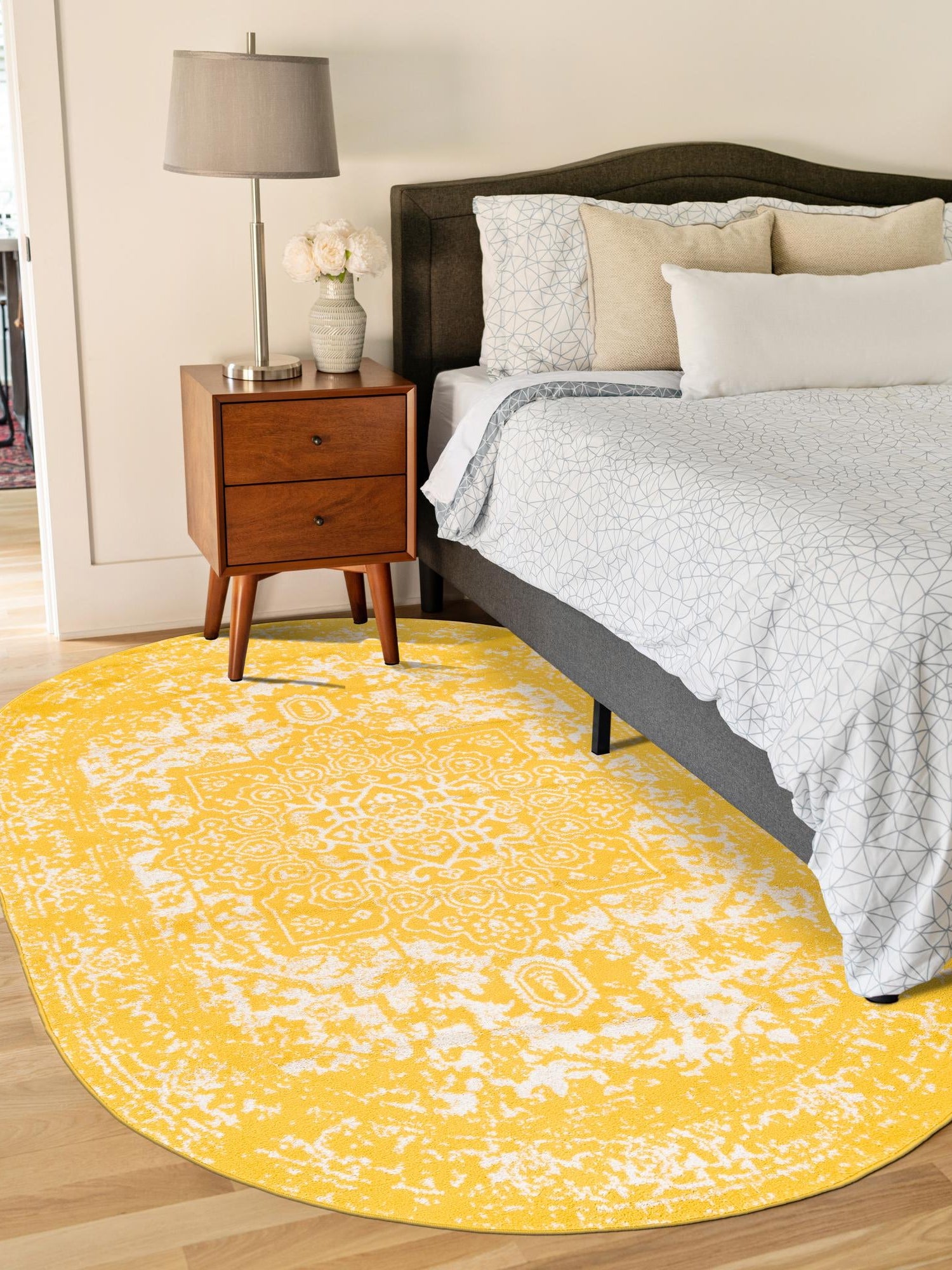 Yellow 7' 10 x 10' Richmond Oval Area Rug Vintage Distressed Look Traditional Design Carpet for Unique Home Interior Design for Sale at Rug Engine