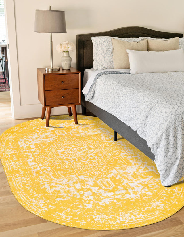 Yellow 7' 10 x 10' Richmond Oval Area Rug Vintage Distressed Look Traditional Design Carpet for Unique Home Interior Design for Sale at Rug Engine