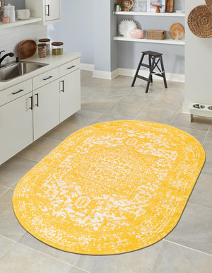 Yellow 5' 3 x 8' Richmond Oval Area Rug Vintage Distressed Look Traditional Design Carpet for Unique Home Interior Design for Sale at Rug Engine
