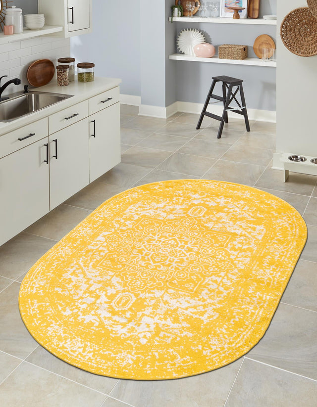 Yellow 5' 3 x 8' Richmond Oval Area Rug Vintage Distressed Look Traditional Design Carpet for Unique Home Interior Design for Sale at Rug Engine