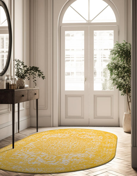 Yellow 5' 3 x 8' Richmond Oval Area Rug Vintage Distressed Look Traditional Design Carpet for Unique Home Interior Design for Sale at Rug Engine