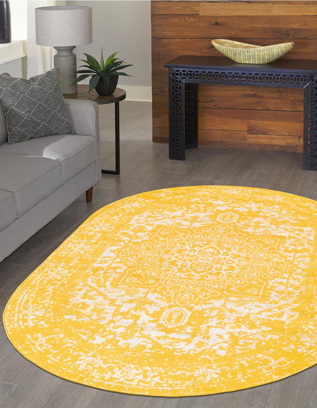 Yellow 5' 3 x 8' Richmond Oval Area Rug Vintage Distressed Look Traditional Design Carpet for Unique Home Interior Design for Sale at Rug Engine