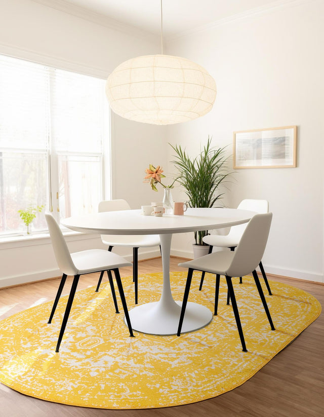 Yellow 5' 3 x 8' Richmond Oval Area Rug Vintage Distressed Look Traditional Design Carpet for Unique Home Interior Design for Sale at Rug Engine