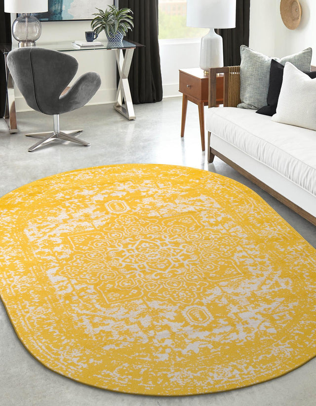 Yellow 5' 3 x 8' Richmond Oval Area Rug Vintage Distressed Look Traditional Design Carpet for Unique Home Interior Design for Sale at Rug Engine