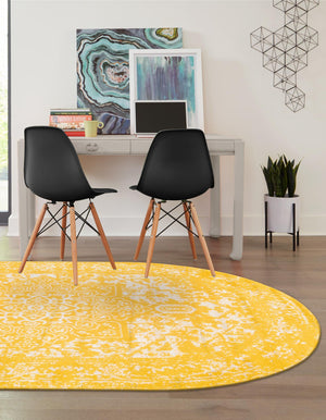 Yellow 7' 10 x 10' Richmond Oval Area Rug Vintage Distressed Look Traditional Design Carpet for Unique Home Interior Design for Sale at Rug Engine