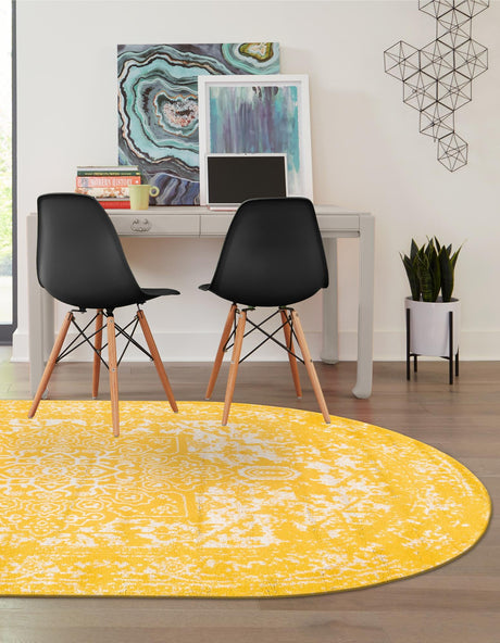 Yellow 7' 10 x 10' Richmond Oval Area Rug Vintage Distressed Look Traditional Design Carpet for Unique Home Interior Design for Sale at Rug Engine