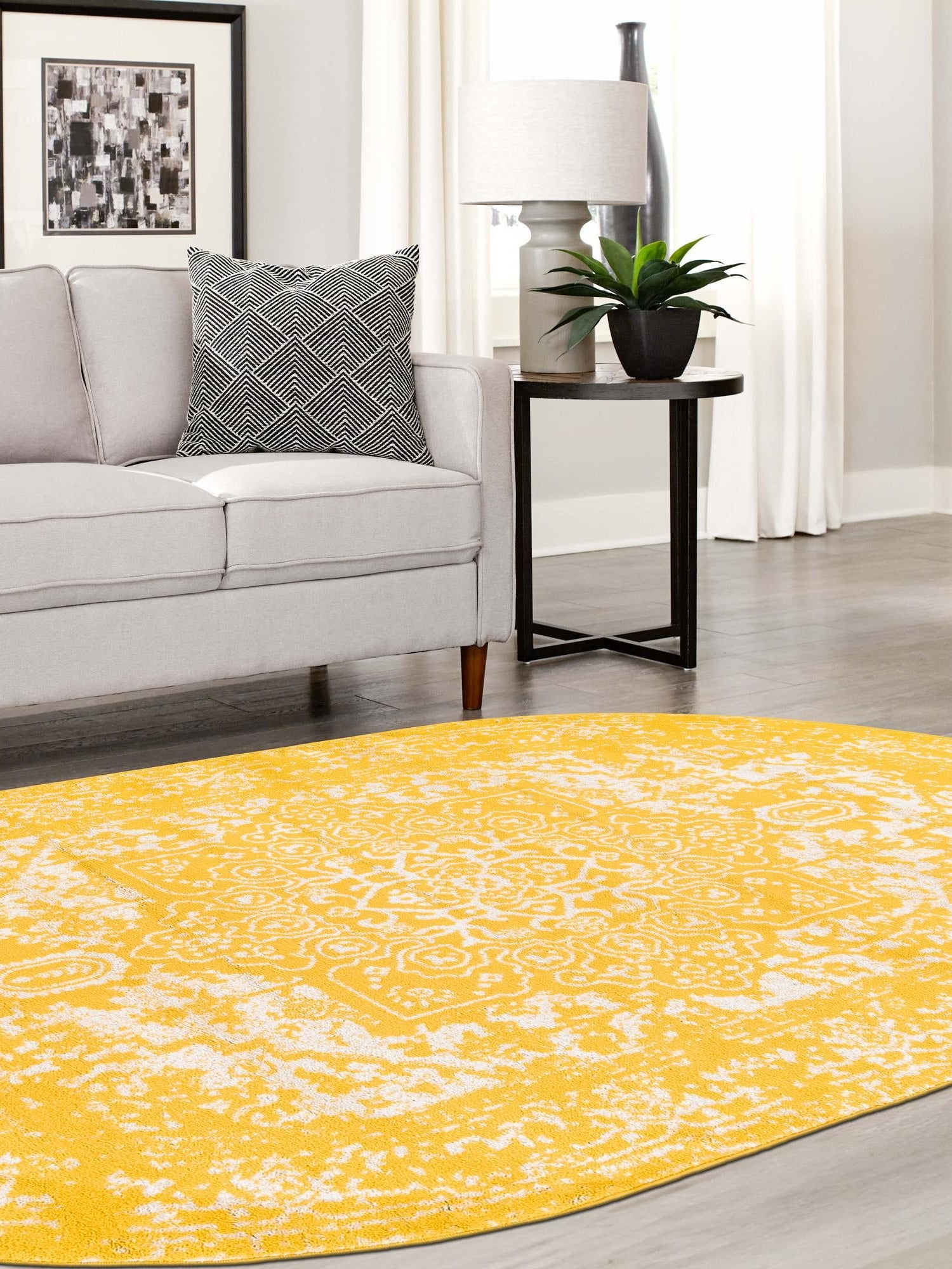 Yellow 7' 10 x 10' Richmond Oval Area Rug Vintage Distressed Look Traditional Design Carpet for Unique Home Interior Design for Sale at Rug Engine