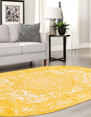 Yellow 7' 10 x 10' Richmond Oval Area Rug Vintage Distressed Look Traditional Design Carpet for Unique Home Interior Design for Sale at Rug Engine