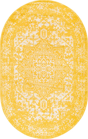 Yellow 5' 3 x 8' Richmond Oval Area Rug Vintage Distressed Look Traditional Design Carpet for Unique Home Interior Design for Sale at Rug Engine