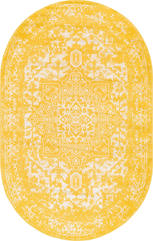Yellow 5' 3 x 8' Richmond Oval Area Rug Vintage Distressed Look Traditional Design Carpet for Unique Home Interior Design for Sale at Rug Engine