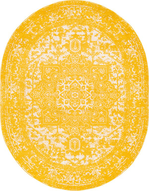 Yellow 7' 10 x 10' Richmond Oval Area Rug Vintage Distressed Look Traditional Design Carpet for Unique Home Interior Design for Sale at Rug Engine