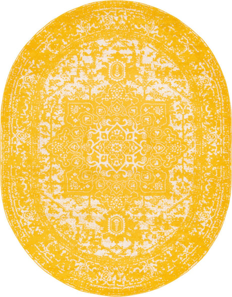Yellow 7' 10 x 10' Richmond Oval Area Rug Vintage Distressed Look Traditional Design Carpet for Unique Home Interior Design for Sale at Rug Engine