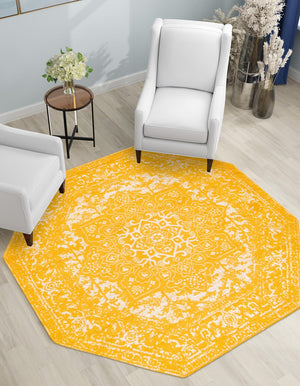 Yellow 7' 10 x 7' 10 Richmond Octagon Area Rug Vintage Distressed Look Traditional Design Carpet for Unique Home Interior Design for Sale at Rug Engine