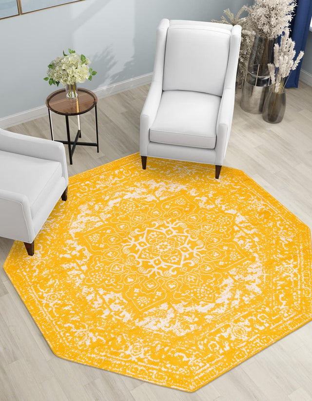 Yellow 7' 10 x 7' 10 Richmond Octagon Area Rug Vintage Distressed Look Traditional Design Carpet for Unique Home Interior Design for Sale at Rug Engine