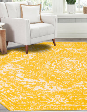 Yellow 7' 10 x 7' 10 Richmond Octagon Area Rug Vintage Distressed Look Traditional Design Carpet for Unique Home Interior Design for Sale at Rug Engine