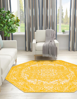 Yellow 7' 10 x 7' 10 Richmond Octagon Area Rug Vintage Distressed Look Traditional Design Carpet for Unique Home Interior Design for Sale at Rug Engine