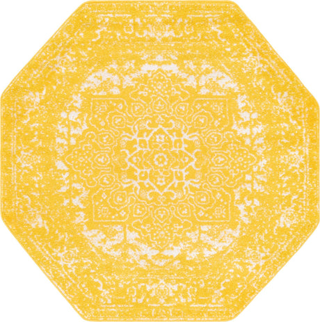 Yellow 5' 3 x 5' 3 Richmond Octagon Area Rug Vintage Distressed Look Traditional Design Carpet for Unique Home Interior Design for Sale at Rug Engine