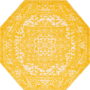 Yellow 7' 10 x 7' 10 Richmond Octagon Area Rug Vintage Distressed Look Traditional Design Carpet for Unique Home Interior Design for Sale at Rug Engine