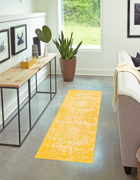 Yellow 2' 7 x 12' Richmond Runner Area Rug Vintage Distressed Look Traditional Design Carpet for Unique Home Interior Design for Sale at Rug Engine