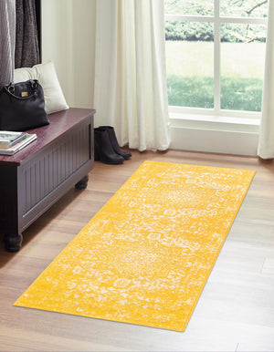 Yellow 2' 7 x 12' Richmond Runner Area Rug Vintage Distressed Look Traditional Design Carpet for Unique Home Interior Design for Sale at Rug Engine