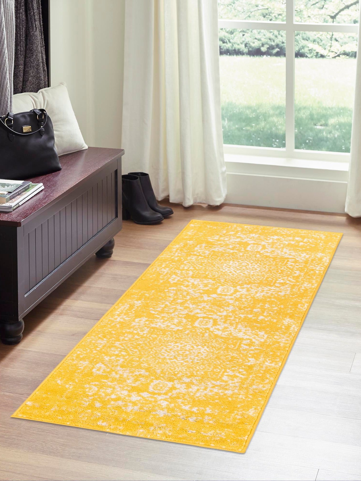 Yellow 2' x 6' 1 Richmond Runner Area Rug Vintage Distressed Look Traditional Design Carpet for Unique Home Interior Design for Sale at Rug Engine