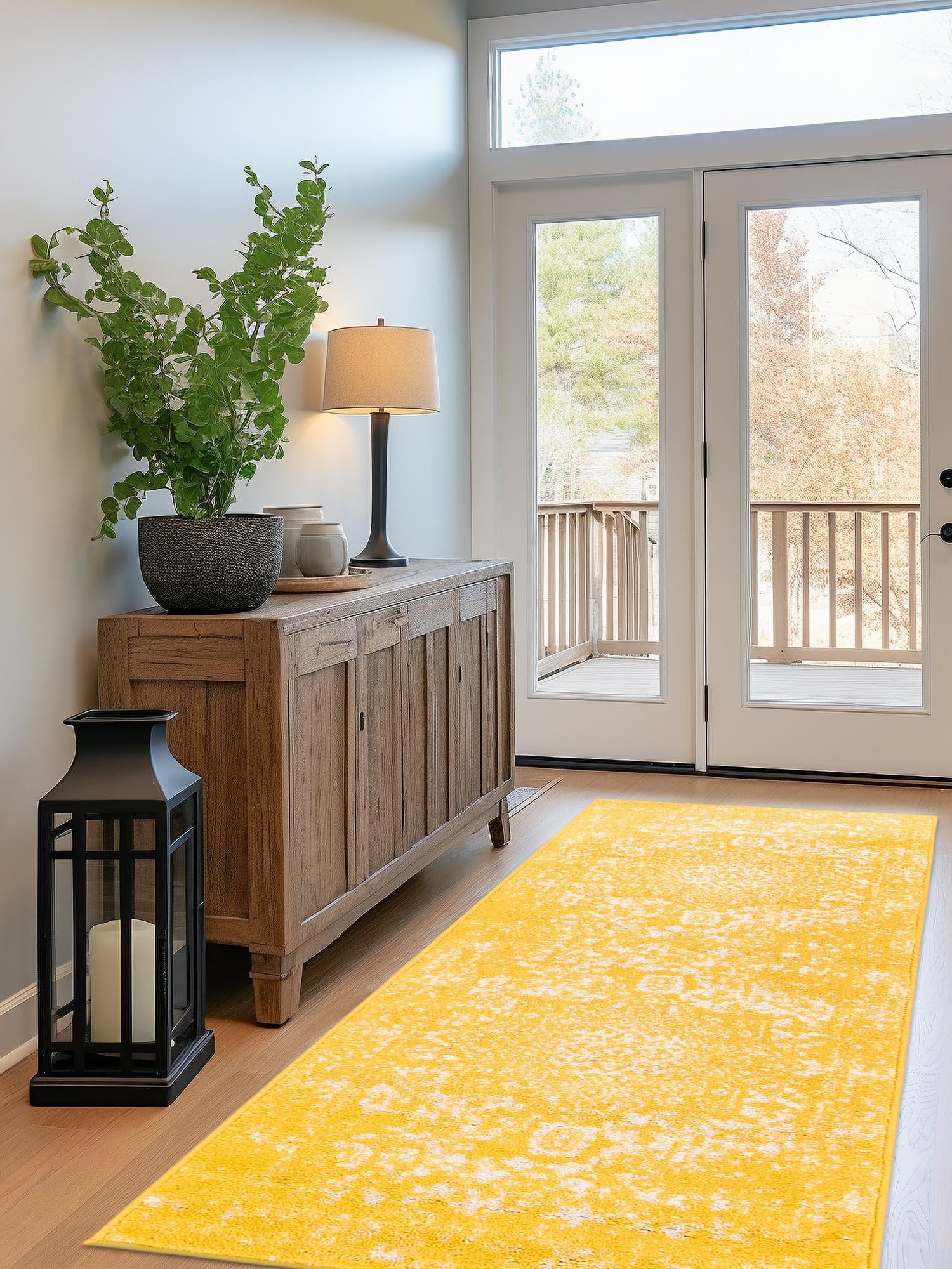 Yellow 2' x 8' Richmond Runner Area Rug Vintage Distressed Look Traditional Design Carpet for Unique Home Interior Design for Sale at Rug Engine