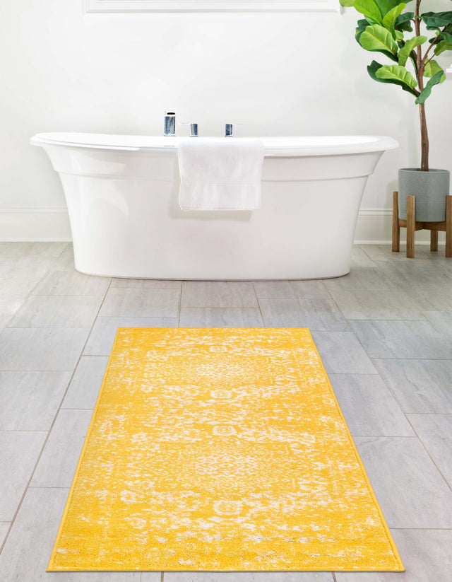 Yellow 2' x 8' Richmond Runner Area Rug Vintage Distressed Look Traditional Design Carpet for Unique Home Interior Design for Sale at Rug Engine