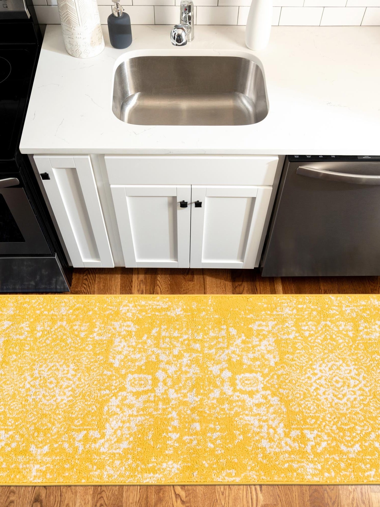 Yellow 2' x 8' Richmond Runner Area Rug Vintage Distressed Look Traditional Design Carpet for Unique Home Interior Design for Sale at Rug Engine