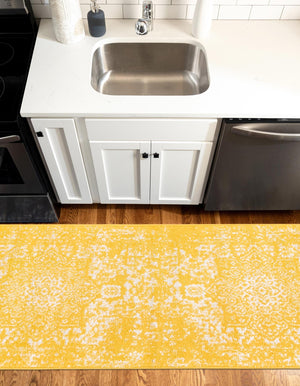 Yellow 2' x 8' Richmond Runner Area Rug Vintage Distressed Look Traditional Design Carpet for Unique Home Interior Design for Sale at Rug Engine