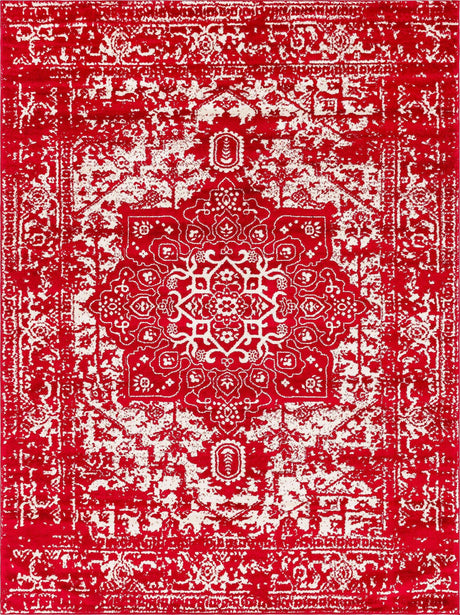 Red 9' x 12' Richmond Rectangle Area Rug Vintage Distressed Look Traditional Design Carpet for Unique Home Interior Design for Sale at Rug Engine