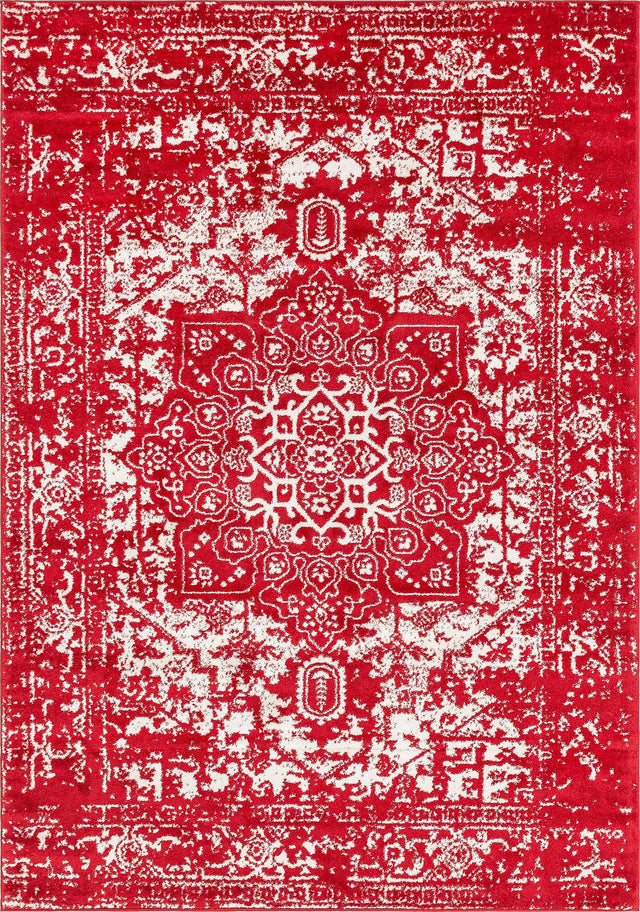 Red 7' 1 x 10' Richmond Rectangle Area Rug Vintage Distressed Look Traditional Design Carpet for Unique Home Interior Design for Sale at Rug Engine