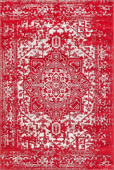 Red 6' 1 x 9' Richmond Rectangle Area Rug Vintage Distressed Look Traditional Design Carpet for Unique Home Interior Design for Sale at Rug Engine