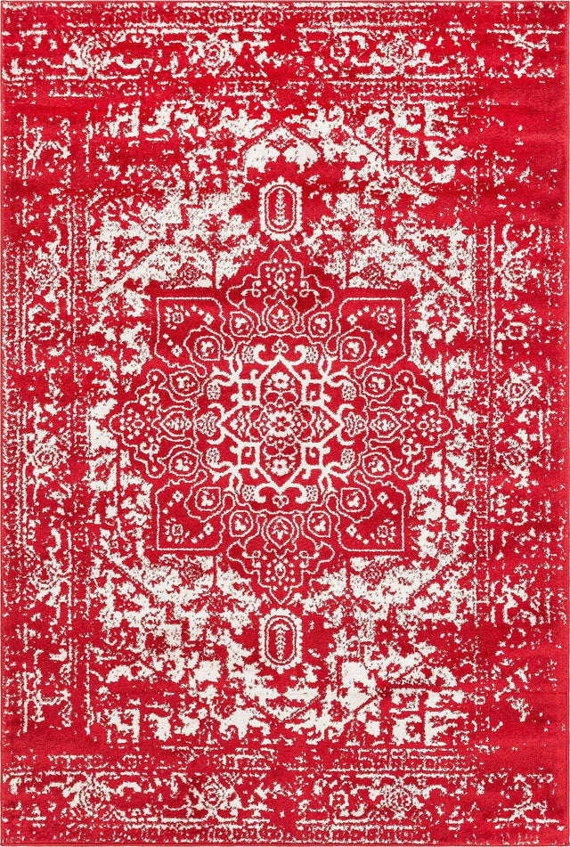 Red 6' 1 x 9' Richmond Rectangle Area Rug Vintage Distressed Look Traditional Design Carpet for Unique Home Interior Design for Sale at Rug Engine