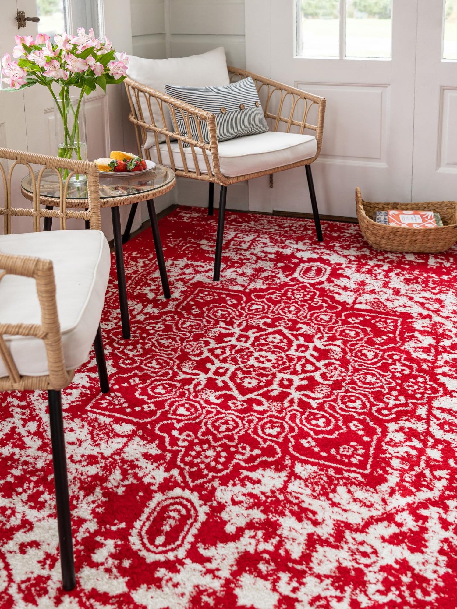 Red 10' x 13' 1 Richmond Rectangle Area Rug Vintage Distressed Look Traditional Design Carpet for Unique Home Interior Design for Sale at Rug Engine