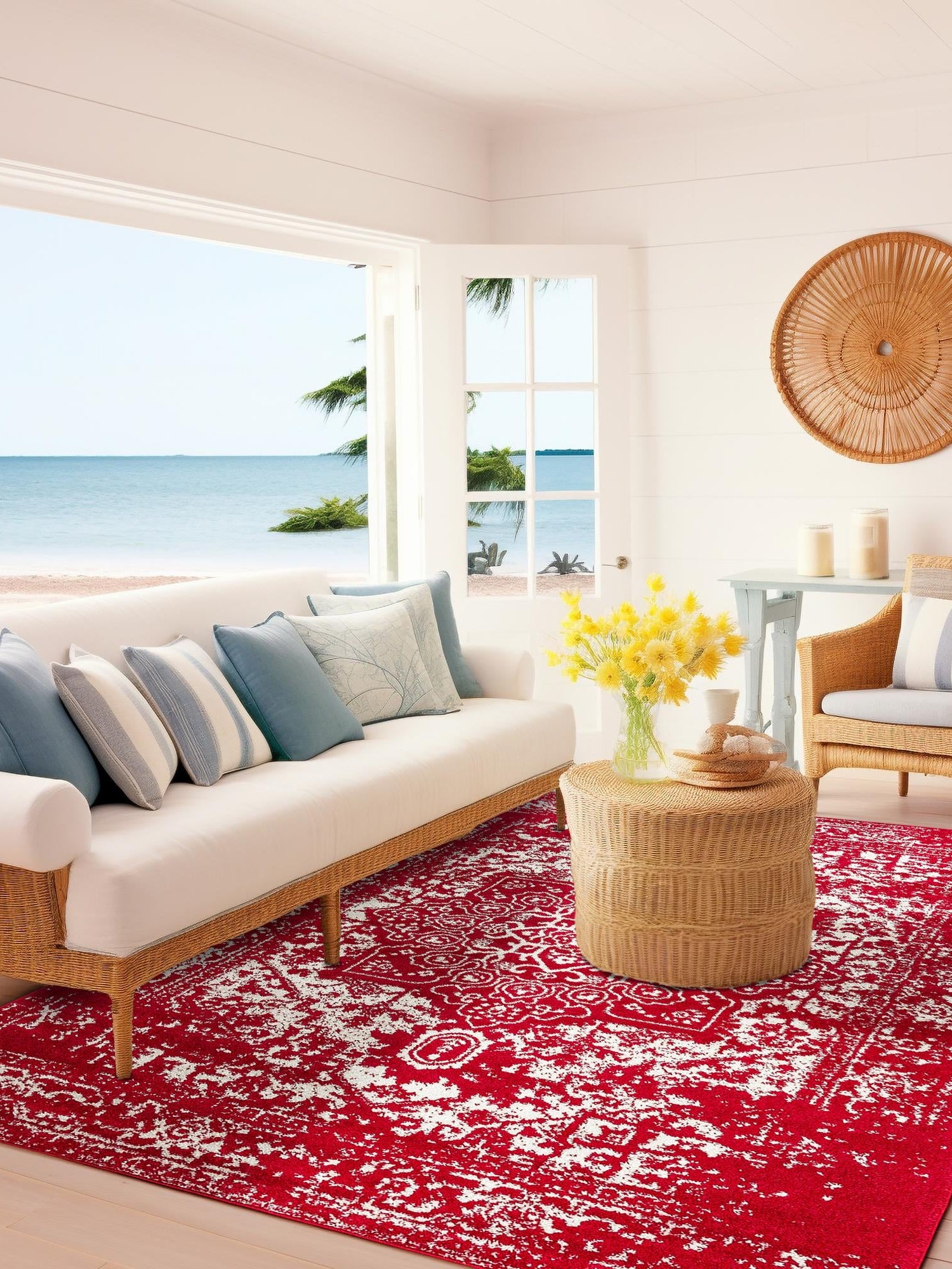 Red 10' x 13' 1 Richmond Rectangle Area Rug Vintage Distressed Look Traditional Design Carpet for Unique Home Interior Design for Sale at Rug Engine