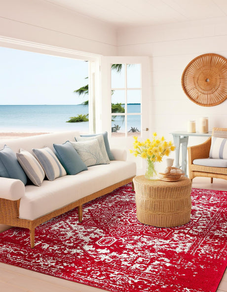 Red 10' x 13' 1 Richmond Rectangle Area Rug Vintage Distressed Look Traditional Design Carpet for Unique Home Interior Design for Sale at Rug Engine
