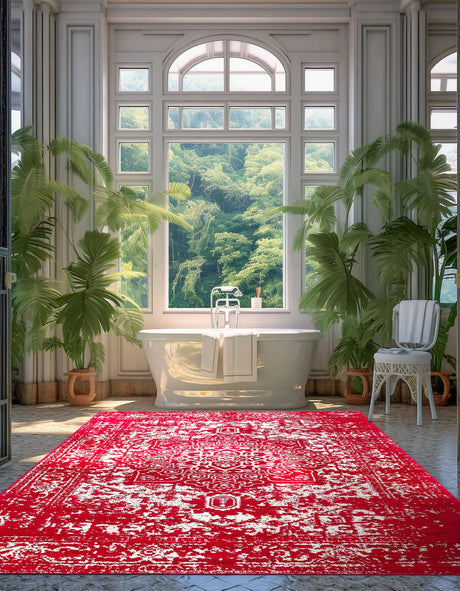 Red 2' x 3' 1 Richmond Rectangle Area Rug Vintage Distressed Look Traditional Design Carpet for Unique Home Interior Design for Sale at Rug Engine